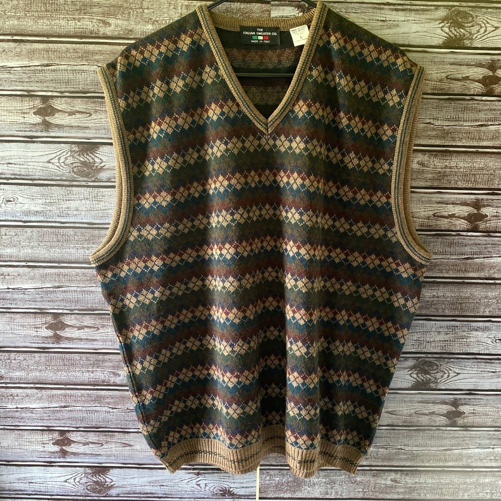 The Italian Sweater Co. Men's Sweater Vest Size L V-Neck Wool Blend